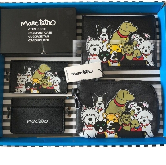 Marc Tetro Dog Print Set Coin, Passport Case, Luggage, Cardholder Gift Box New - Picture 1 of 5